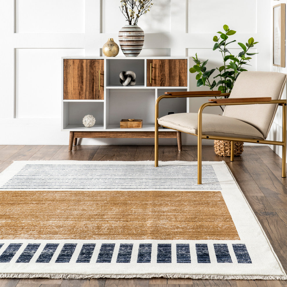 Nuloom Keeva Modern Striped Fringe Rug, Beige 8''10"x13''