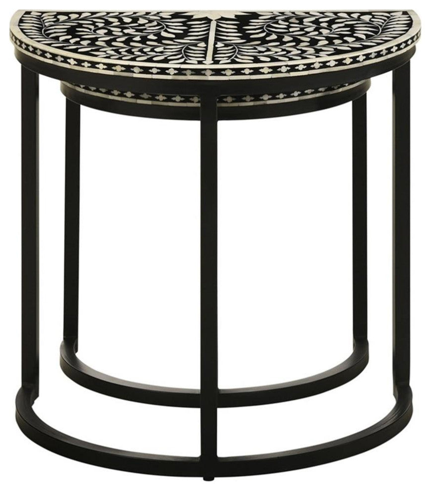 Coaster Zakiya 2-piece Metal Demilune Nesting Table Black and White