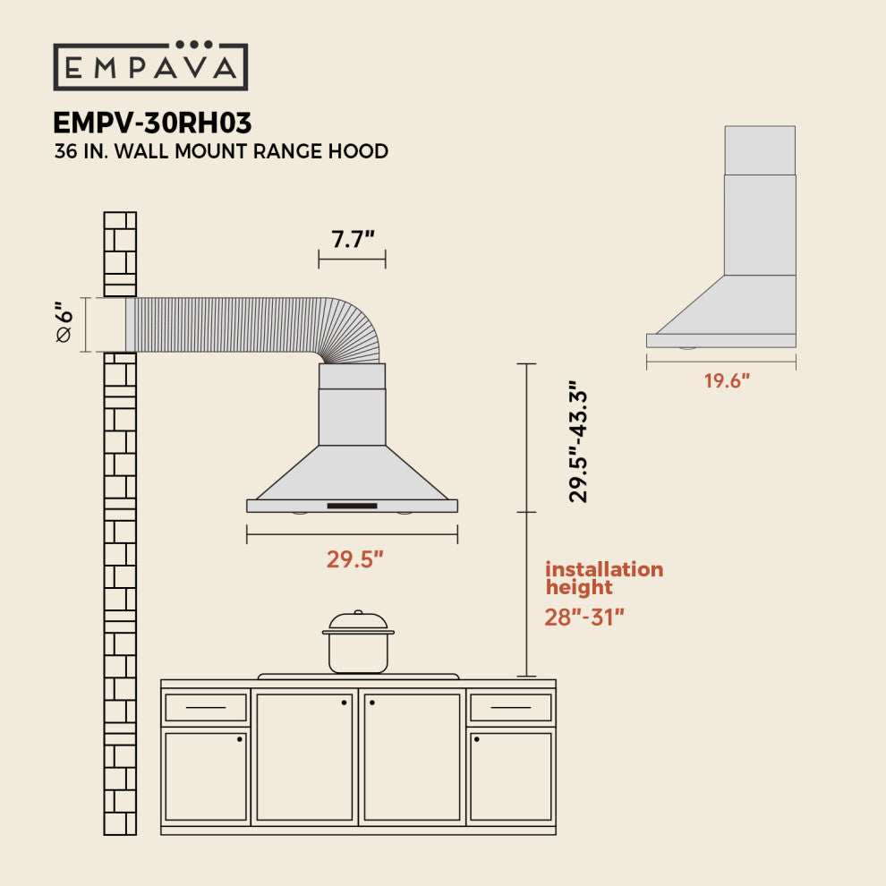 Empava 30" 380 CFM Wall Mount Range Hood With Ducted Exhaust Vent