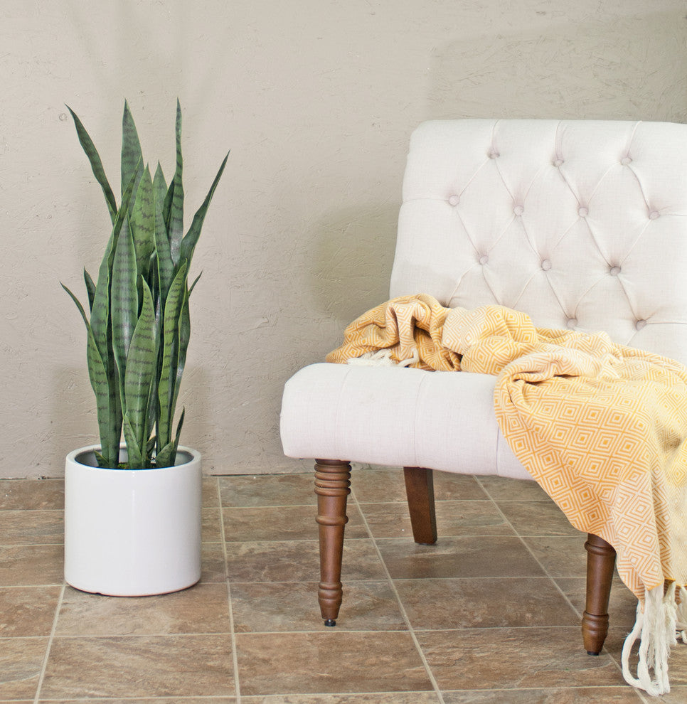 Large Ceramic Planter Cylinder Pot 10'' White