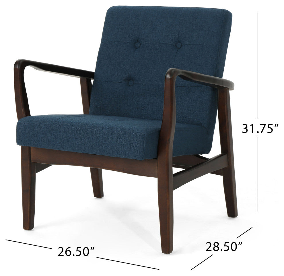 GDF Studio Gunther French-Style Fabric Club Chair, Blue/Espresso