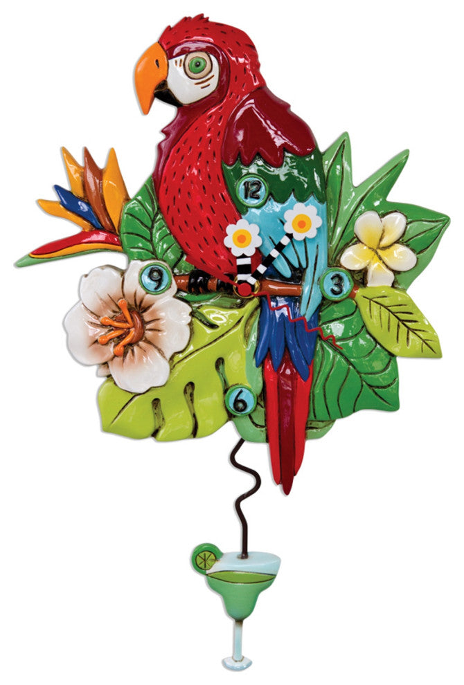Allen Designs Polly Parrot in Paradise Pendulum Wall Clock Battery Operated
