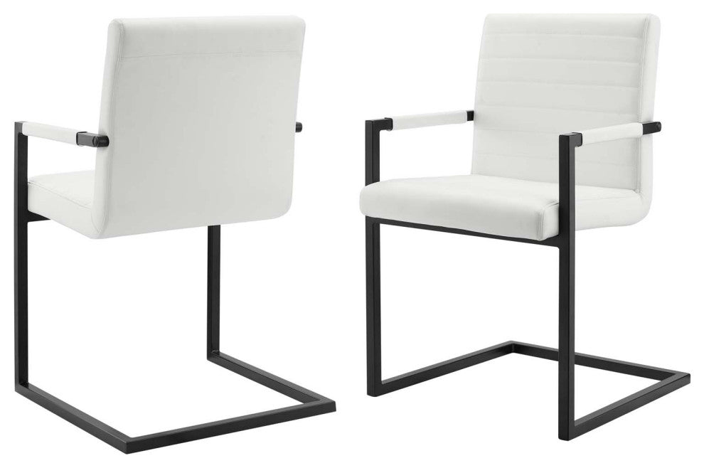 Side Dining Chair, Set of 2, Faux Vegan Leather, White, Cafe Bistro Restaurant
