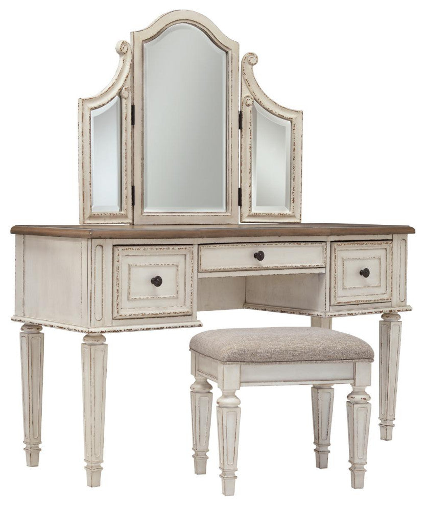 Ashley Furniture Realyn 3 Piece Bedroom Vanity Set in White and Brown