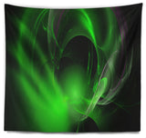 Green Galactic Nebula on Black Abstract Wall Tapestry, 80"x68"