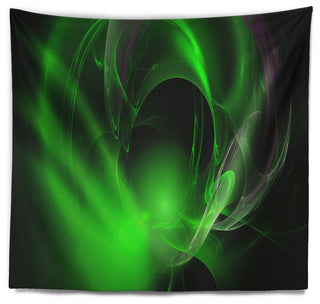 Green Galactic Nebula on Black Abstract Wall Tapestry, 80"x68"