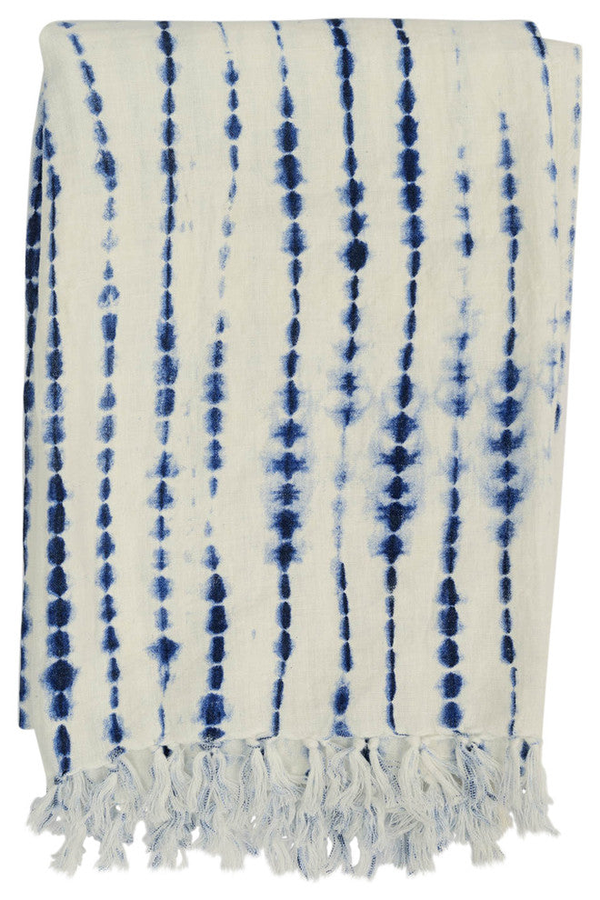 Rope Shibori Throw, 50"x70", Indigo Natural