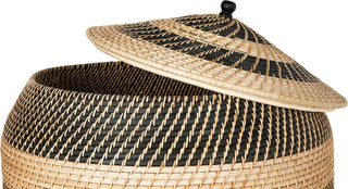 Extra-Large Rattan Belly Basket, Natural and Black