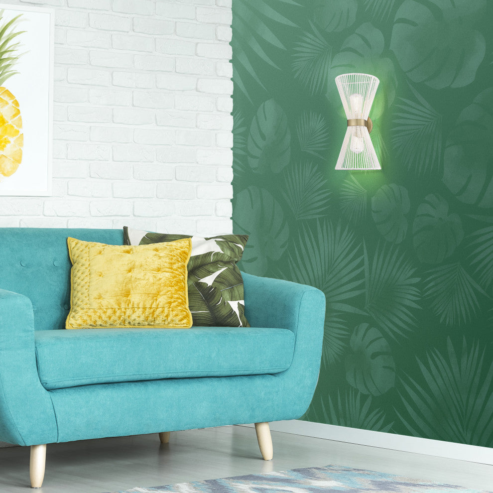 Avon 2-Light Wall Sconce, Brushed Champagne Bronze With Bleached White Raphia Rope Shade