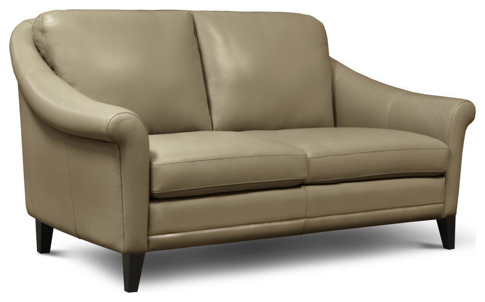 Sienna Genuine Leather Midcentury Modern Loveseat, Beige