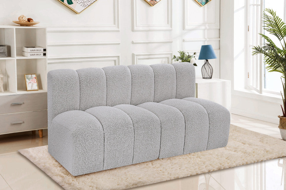 Arc Boucle Fabric Upholstered 2-Pc. Modular Sofa, Grey