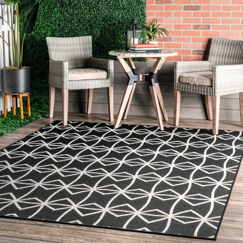 Nuloom Saunders Geometric Indoor/Outdoor Striped Area Rug, Dark Grey 9'6"x12'
