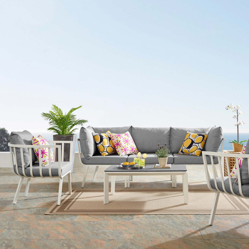 Lounge Sectional Sofa Chair Set, Aluminum, Metal, White Gray, Outdoor