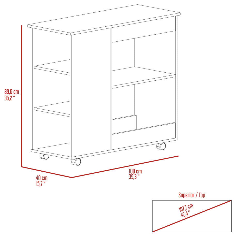 Kitchen Cart Kamizaze, Kitchen, White / Dark Brown