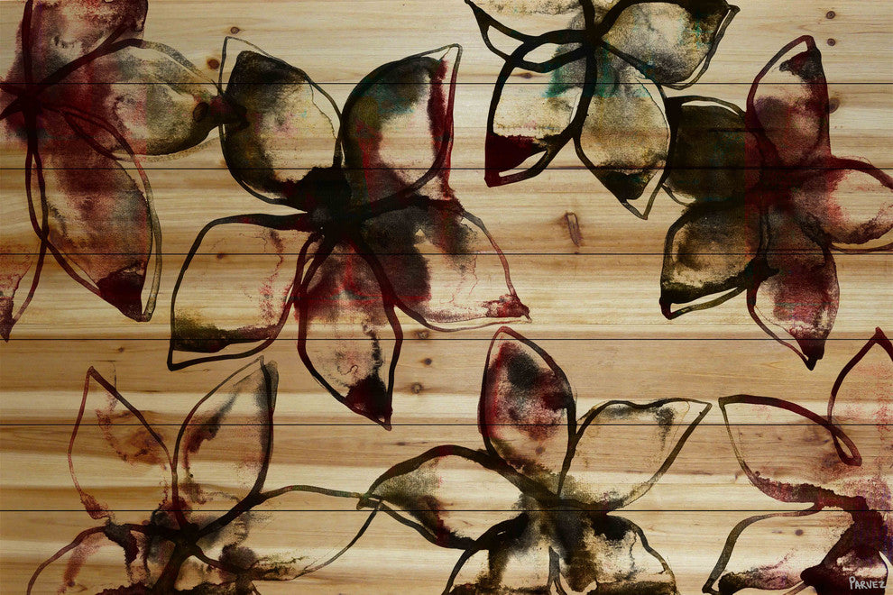 "Floral Outlines" Print on Natural Pine Wood, 60"x40"