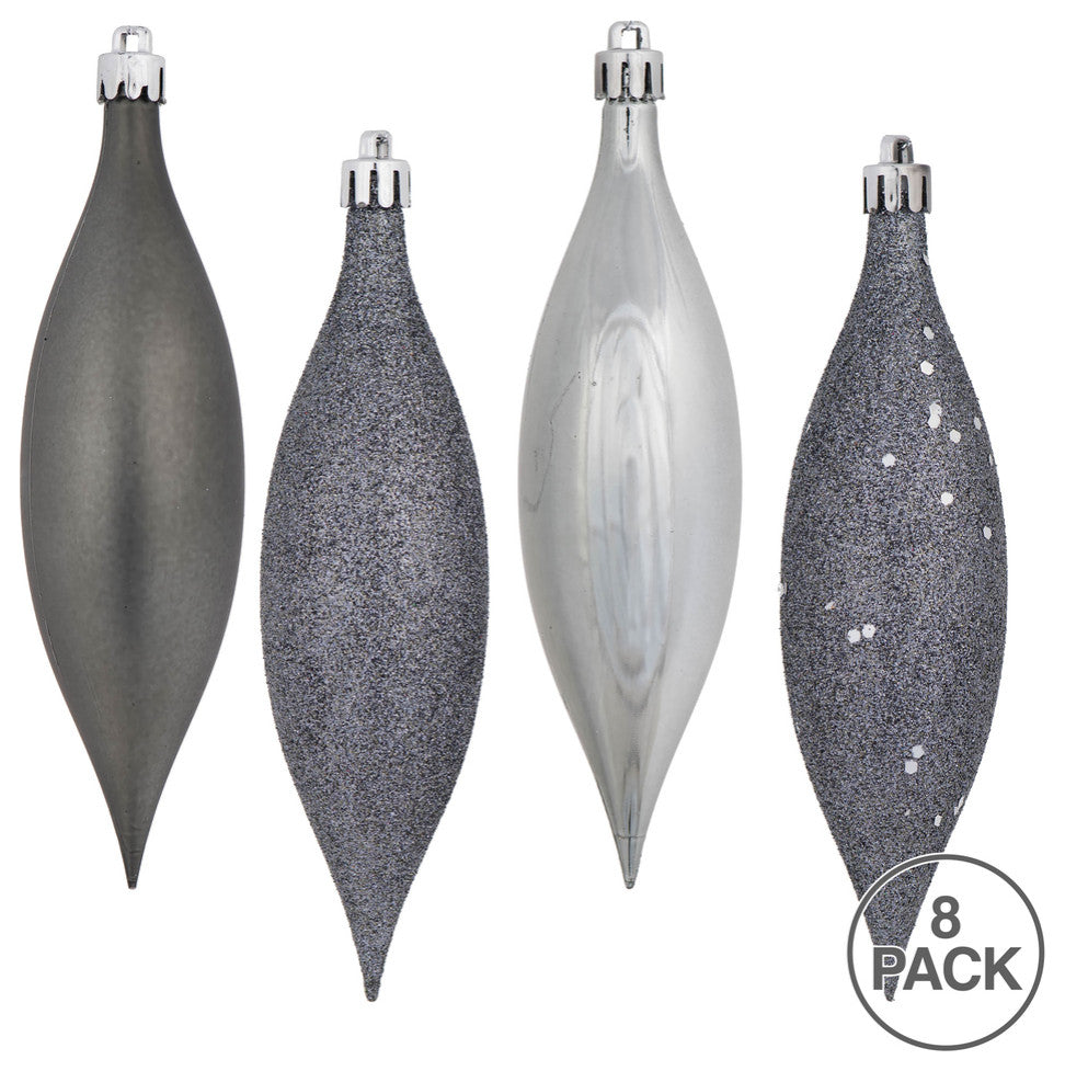 Four-Finish Finial Drop Christmas Ornament , Pewter, 5.5"