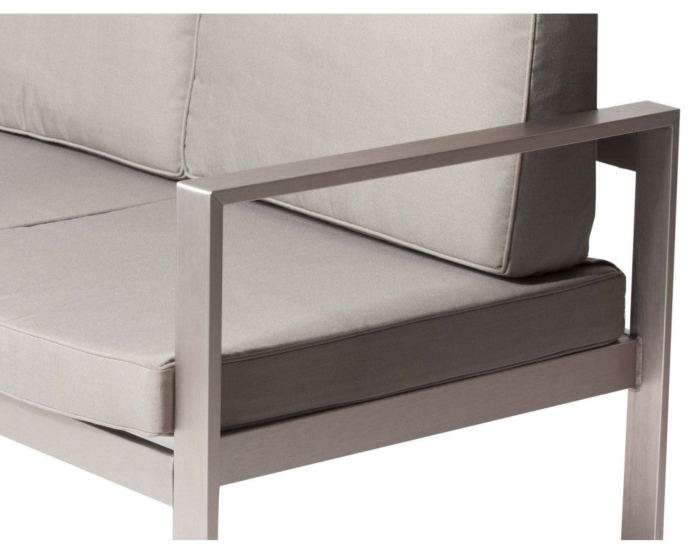 Benzara BM287832 Sofa, Sleek Silver Aluminum Frame, Water Resistant Cushions