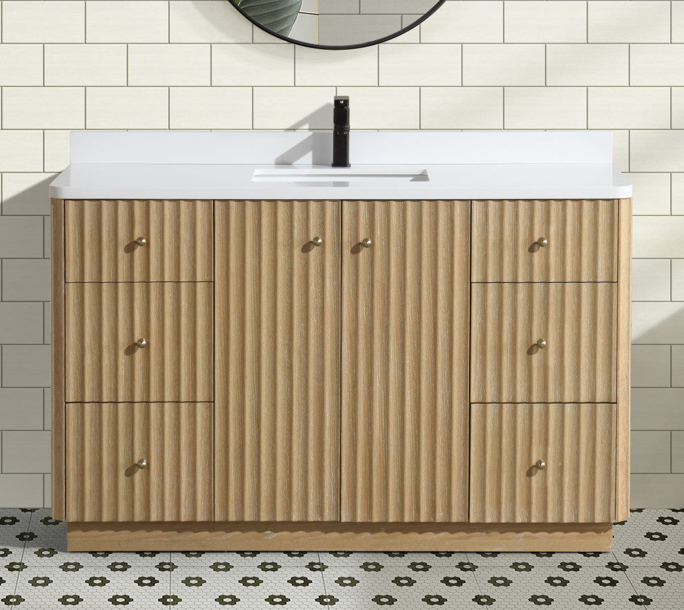 La Jolla Bathroom Vanity, Washed Oak, 55", Single Sink, Freestanding