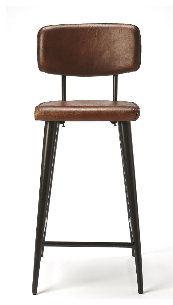 Saddle Leather Rectangular 26" Counter Stool, Dark Brown