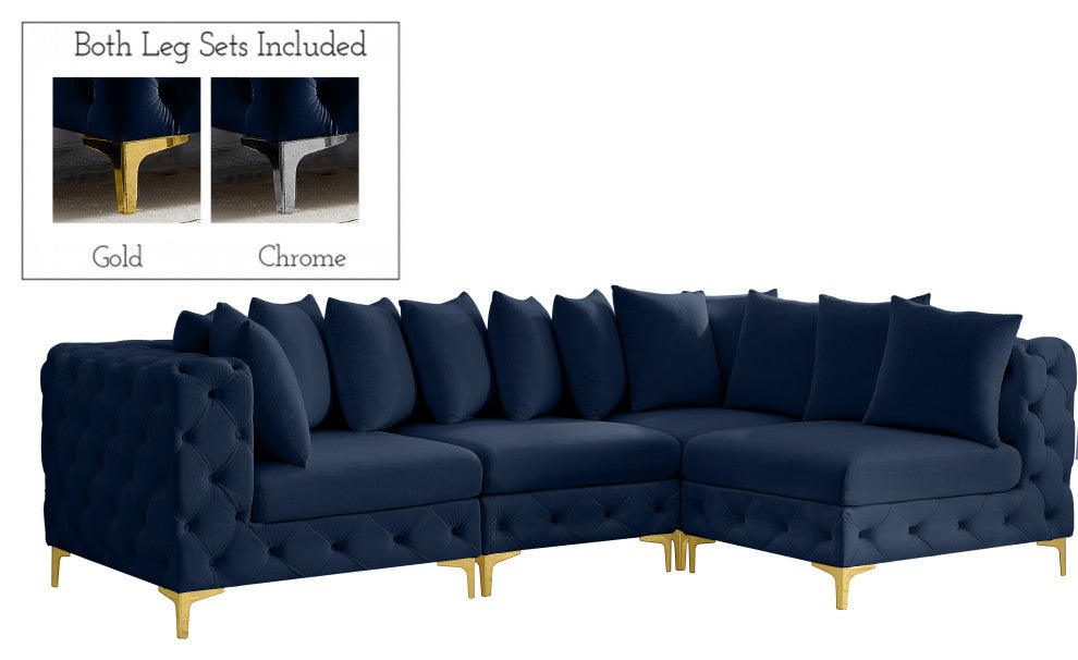 Tremblay Modular Sectional, Navy, L-Shaped, 4-Piece: Armless (2), Corner (2)