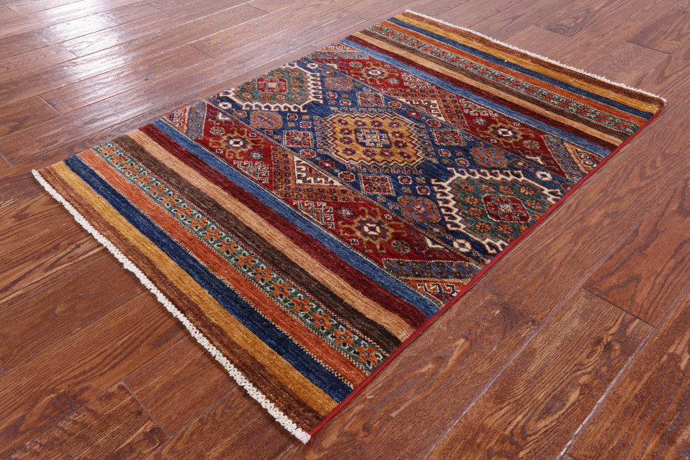 Super Kazak Khorjin Handmade Wool Rug 2' 8" X 3' 11" Q10829