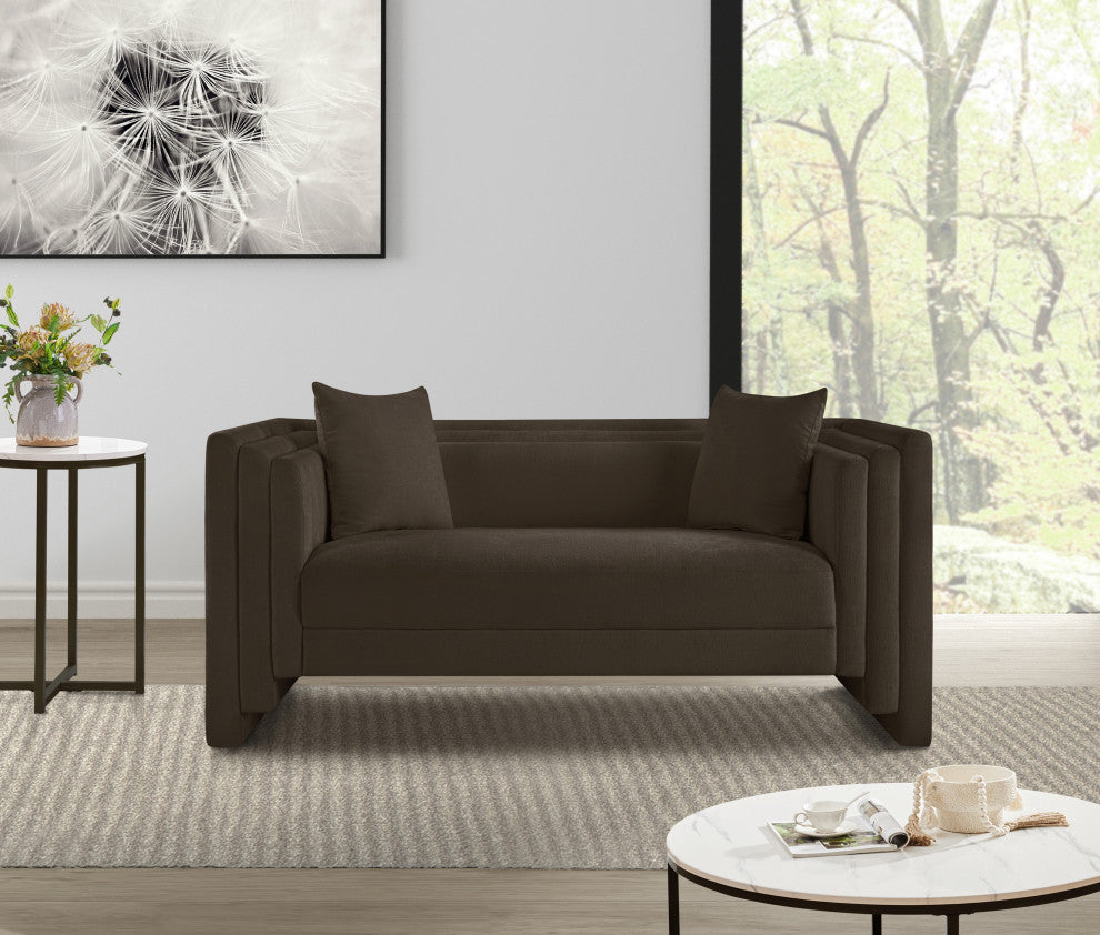 Everett Upholstered Loveseat, Brown, Chenille Fabric