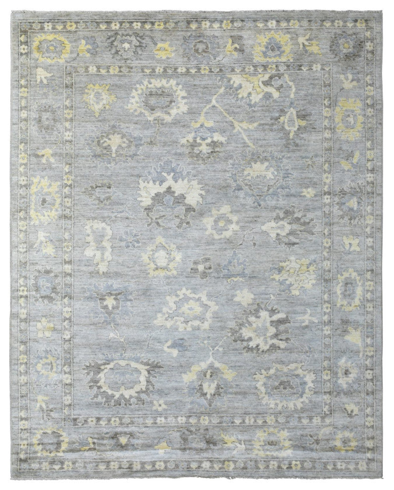 Hand Knotted, Gray, Afghan Angora Ushak and Soft Wool Oriental Rug, 8'0" x 9'10"