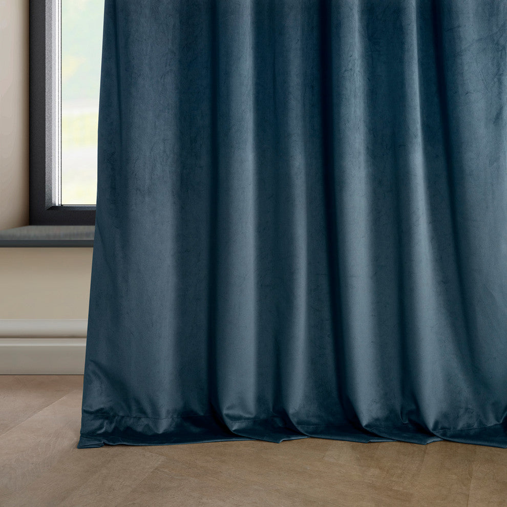 Heritage Plush Velvet Curtain Single Panel, Avalon Blue, 50"x120"
