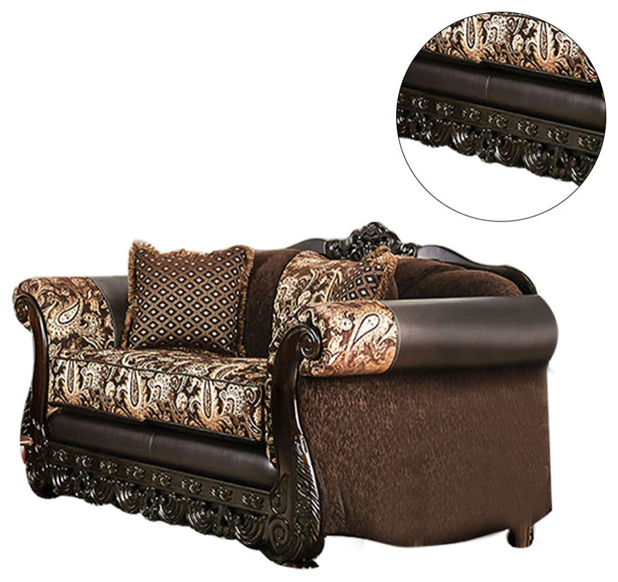 Chenille Love Seat with Arched Backrest Design, Ivory