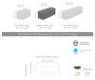 TruDrop Slat Medium Self Watering Windowbox, 35"x13"x12"H, Midnight Blue