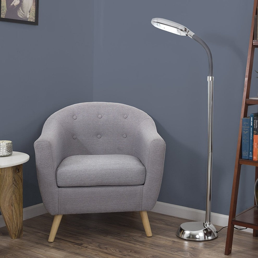 Modern 5' SunLight Floor Lamp With Adjustable Goose-Neck, Silver
