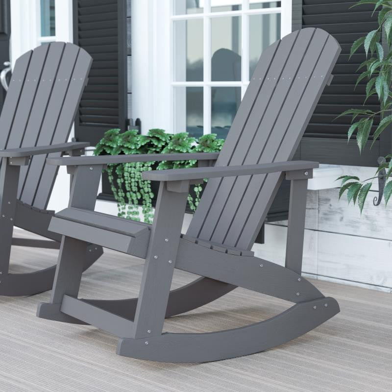 Savannah All-Weather Poly Resin Wood Adirondack Rocking Chair, Light Gray
