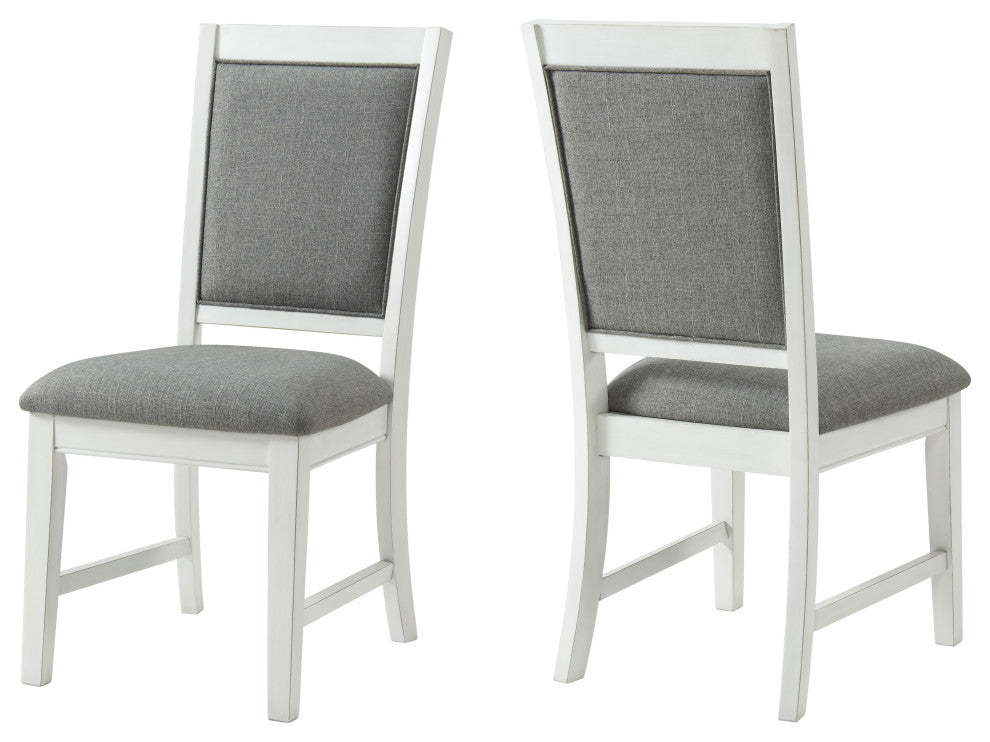 Del Mar Antique White and Gray Linen Dining Room Chairs, Set of 2