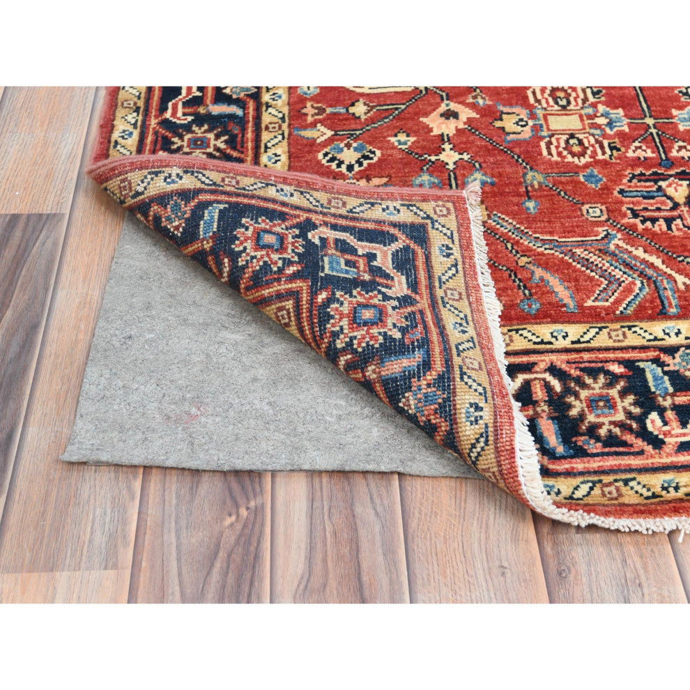 Fire Brick Afghan Peshawar Heriz Wool Hand Knotted Oriental Rug, 3'10"x6'
