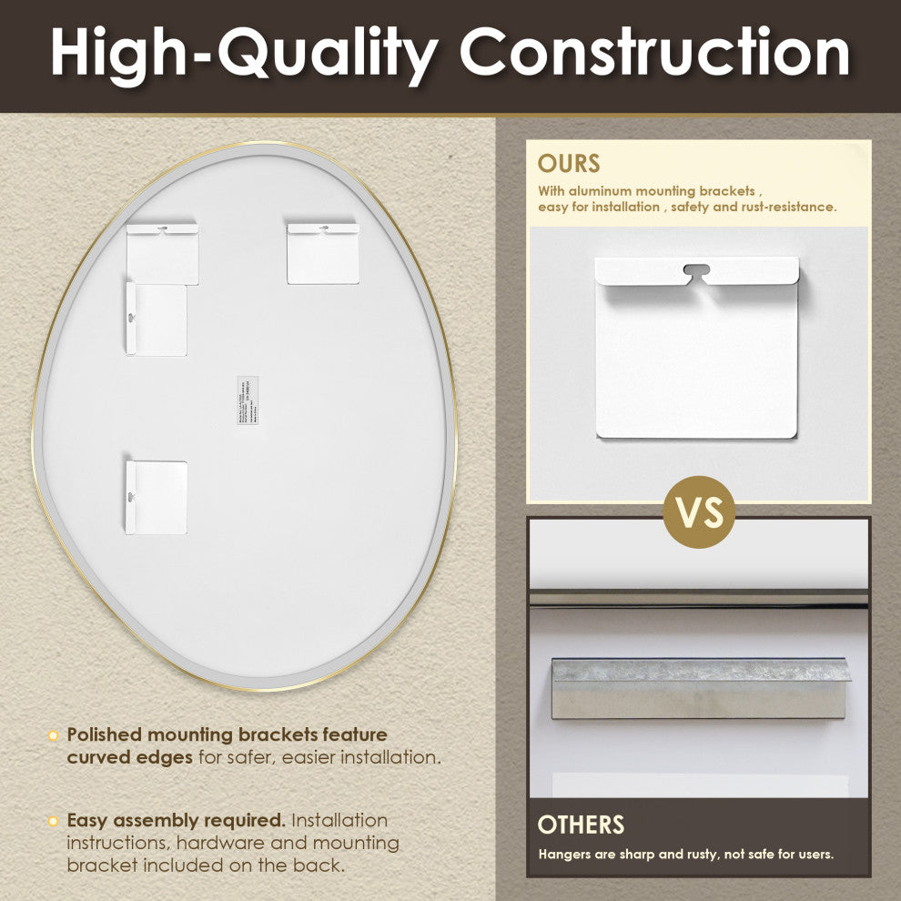 Aura Irregular Framed Bathroom Wall Mirror, Brushed Gold, 27"