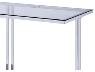 Glass Top Metal Sofa Table with Marble Bottom shelf, Silver and Clear