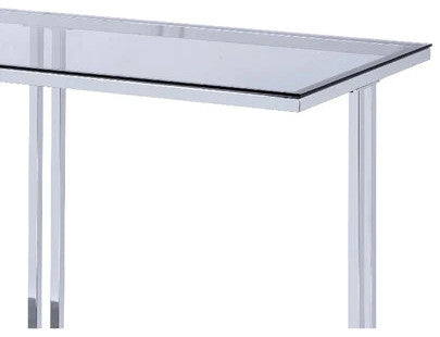Glass Top Metal Sofa Table with Marble Bottom shelf, Silver and Clear