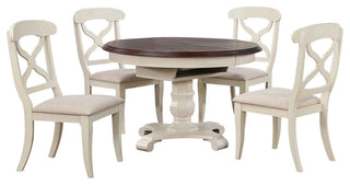 5-Piece 48" Round Or 66" Oval Extendable Dining Set, White and Chestnut Brown