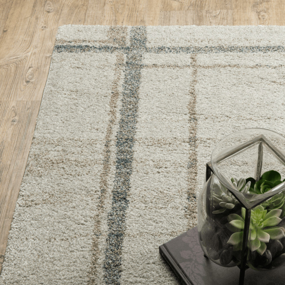 3' X 5' Grey Teal Beige and Tan Geometric Power Loom Area Rug
