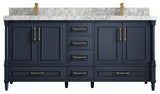 Aberdeen 72 Double Sink Bath Vanity in Hale Navy Blue  2" Carrara Marble