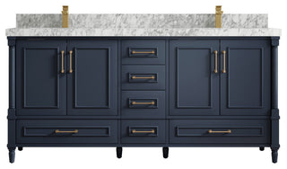 Aberdeen 72 Double Sink Bath Vanity in Hale Navy Blue  2" Carrara Marble