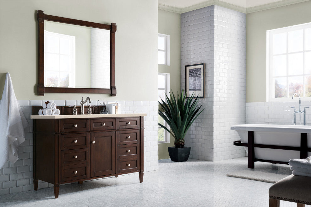 Brittany 48" Burnished Mahogany Single Vanity, Eternal Marfil Quartz