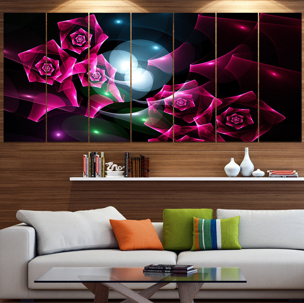 Pink Bouquet of Beautiful Roses, Abstract Canvas Art Print, 83"x32", 7 Panels