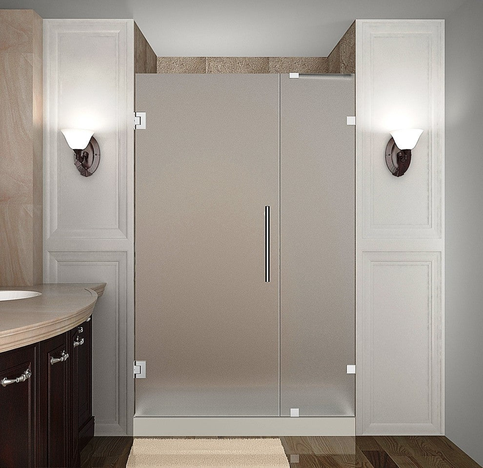 Nautis Completely Frameless Hinged Shower Door, Frosted Glass, Chrome, 44"x72"