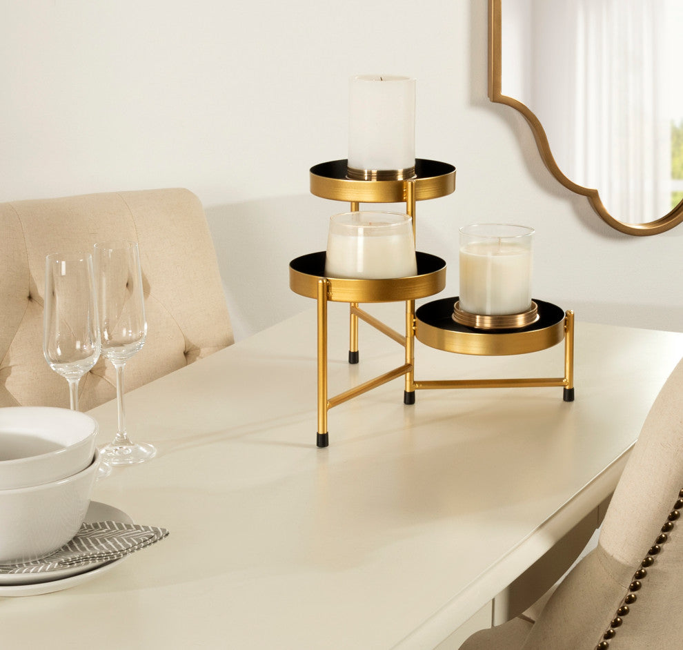 Finn Tiered Tabletop Planter, Black/Gold 7.25x7.25x10