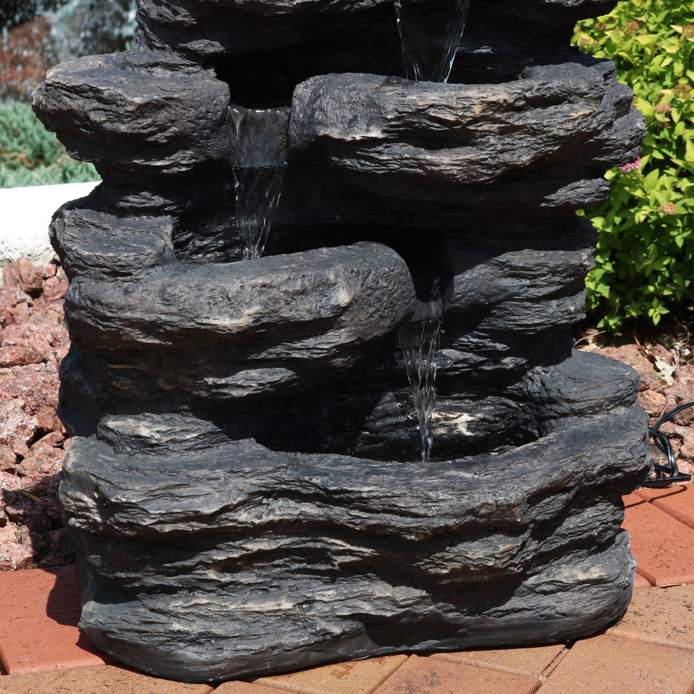Sunnydaze Rock Falls Outdoor Waterfall Fountain With LED Lights, 24"