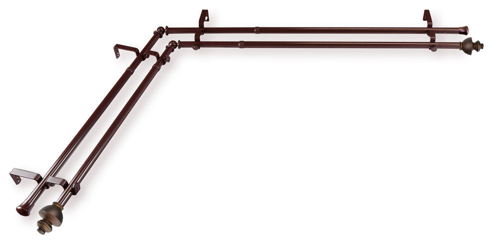 Madalena 13/16 inch Double Corner Window Curtain Rod, Cocoa, 48-84"