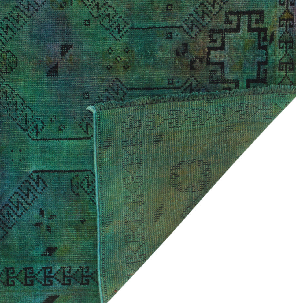 Vintage Distressed Overdyed Khatereh Green Runner