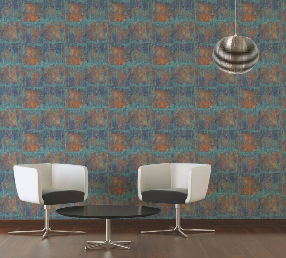 Textured Wallpaper Stone, Blue Bronze Brown Copper Metallic Turquoise, Sample
