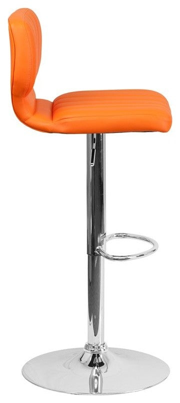 Estella Abra Low-Back Swivel Orange Vinyl Adjustable Barstool